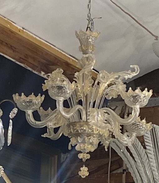 1950′ Murano Crystal Chandelier With Gold Leaf Inclusions 6 Branches H 56 Ø 60 cm