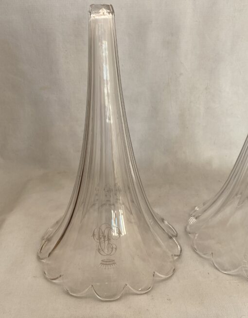 1870' Pair of Baccarat Cornets Or Similar Bronze Mount, Crown Monogram H 49.5 cm - Image 5