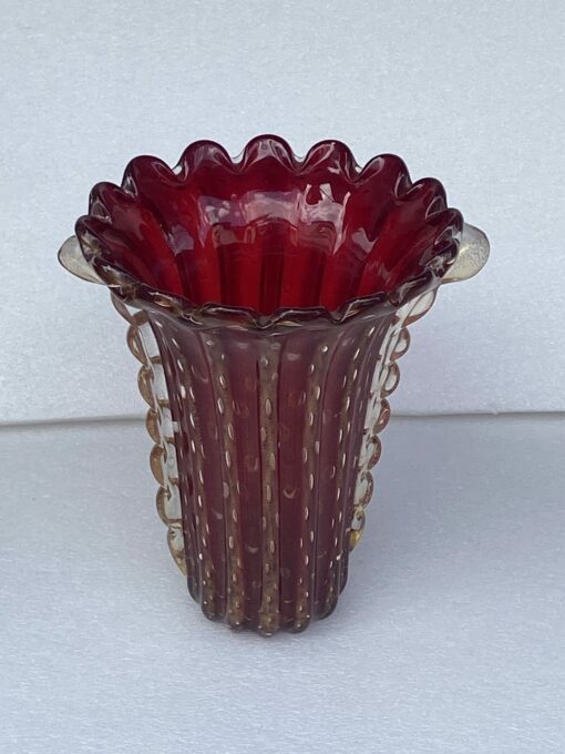 1970′ Violine and Gold Murano Crystal Vase Signed Toso H 32 cm