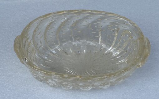 1970′ Murano Crystal Bowl With Murano Gold Paillons H 13 cm x 38 X 23 CM