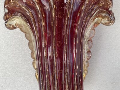 1970′ Violine and Gold Murano Crystal Vase Signed Toso H 31 cm