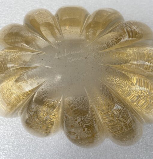 1970′ Murano Crystal Basin With Gold Paillons Signed Archimede Seguso Murano H 13 cm 21 X 15 CM - Image 6