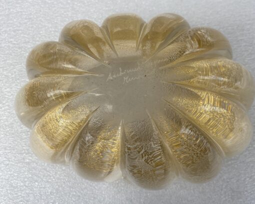 1970′ Murano Crystal Basin With Gold Paillons Signed Archimede Seguso Murano H 13 cm 21 X 15 CM - Image 7