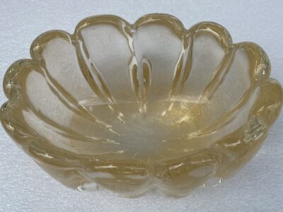 1970′ Murano Crystal Basin With Gold Paillons Signed Archimede Seguso Murano H 13 cm 21 X 15 CM