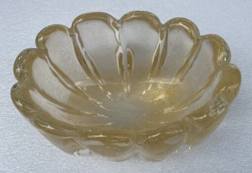 1970′ Murano Crystal Basin With Gold Paillons Signed Archimede Seguso Murano H 13 cm 21 X 15 CM