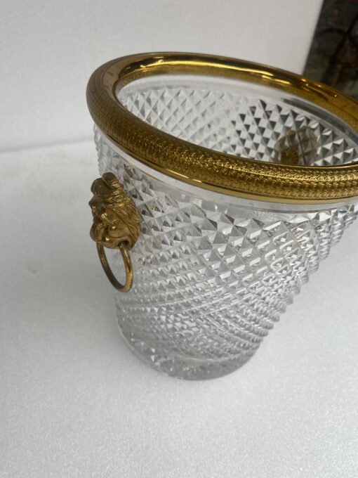 1950-70′ Crystal St Louis And Gilt Bronze Champagne Bucket With Lion’s Heads - Image 3