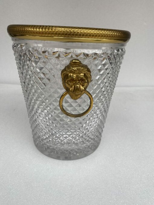 1950-70′ Crystal St Louis And Gilt Bronze Champagne Bucket With Lion’s Heads