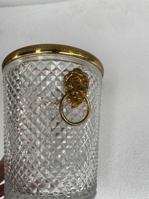 1950-70′ Crystal St Louis And Gilt Bronze Champagne Bucket With Lion’s Heads - Image 9