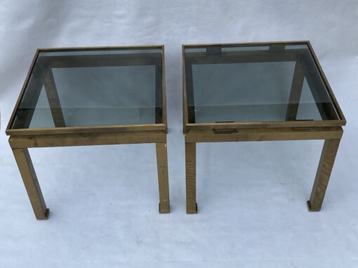 1970′ Pair Of Guy Lefevre Side Tables In Brass With Smoked Windows 42 X 42 X H 37 cm - Image 12