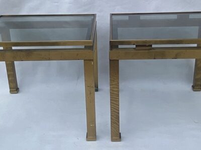 1970′ Pair Of Guy Lefevre Side Tables In Brass With Smoked Windows 42 X 42 X H 37 cm