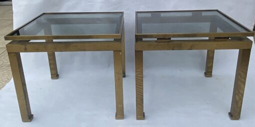 1970′ Pair Of Guy Lefevre Side Tables In Brass With Smoked Windows 42 X 42 X H 37 cm
