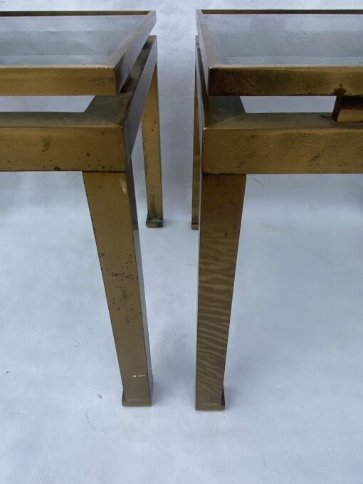 1970′ Pair Of Guy Lefevre Side Tables In Brass With Smoked Windows 42 X 42 X H 37 cm - Image 2