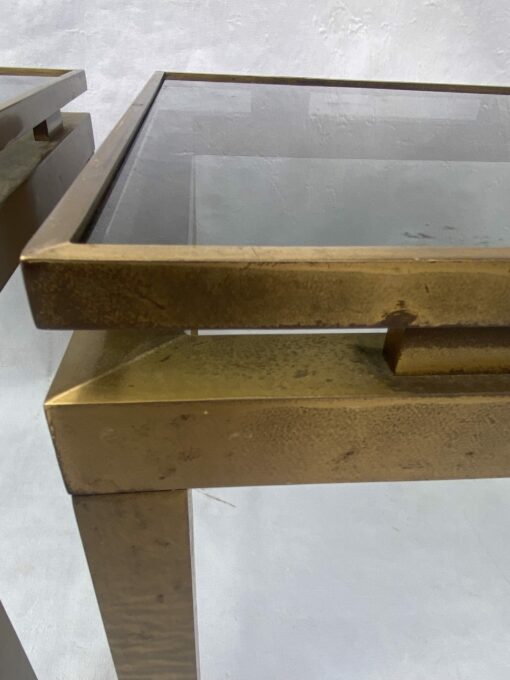 1970′ Pair Of Guy Lefevre Side Tables In Brass With Smoked Windows 42 X 42 X H 37 cm - Image 5