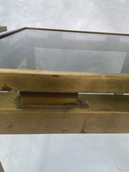 1970′ Pair Of Guy Lefevre Side Tables In Brass With Smoked Windows 42 X 42 X H 37 cm - Image 6
