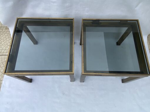 1970′ Pair Of Guy Lefevre Side Tables In Brass With Smoked Windows 42 X 42 X H 37 cm - Image 8