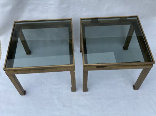 1970′ Pair Of Guy Lefevre Side Tables In Brass With Smoked Windows 42 X 42 X H 37 cm - Image 9