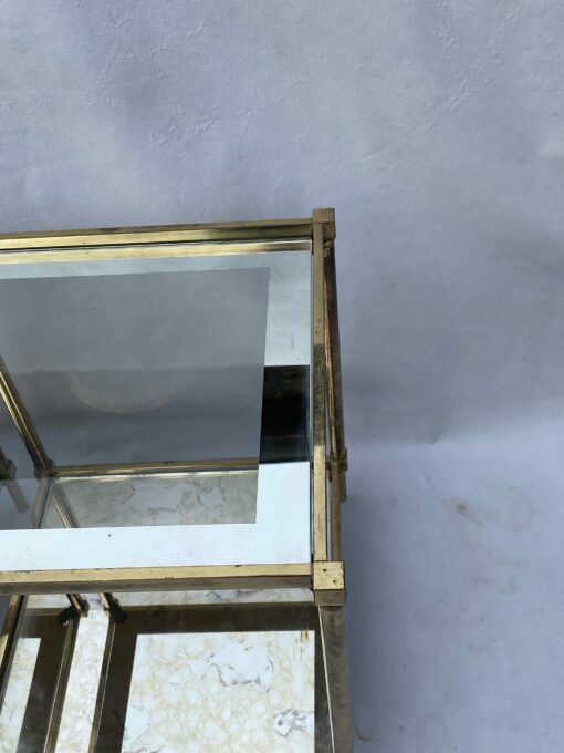 1970′ Pair Of Ramsay End Tables In Brass With Aged Mirrors 33.5 X 33.5 X H 39.5 cm - Image 5