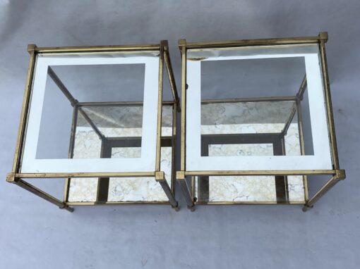 1970′ Pair Of Ramsay End Tables In Brass With Aged Mirrors 33.5 X 33.5 X H 39.5 cm - Image 6