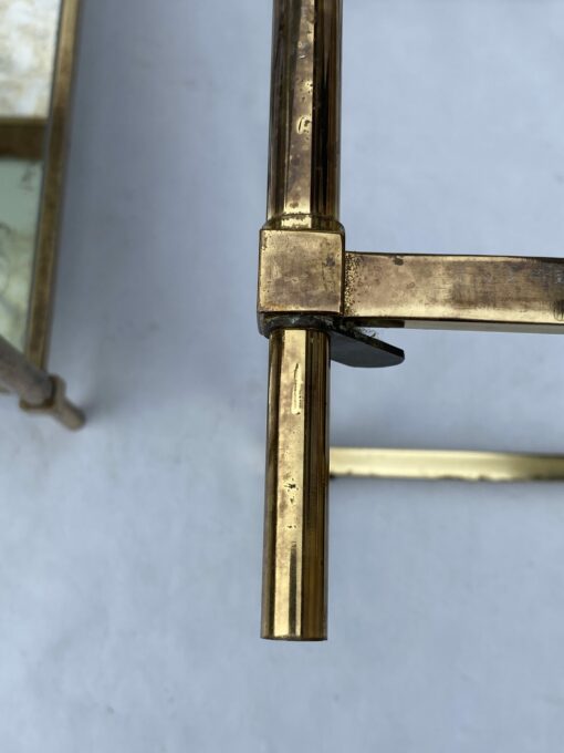 1970′ Pair Of Ramsay End Tables In Brass With Aged Mirrors 33.5 X 33.5 X H 39.5 cm - Image 13