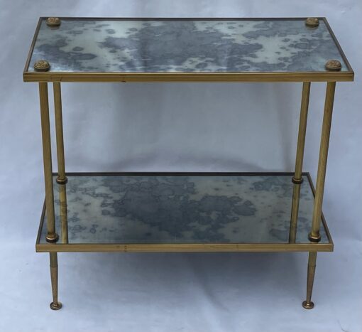1970′ Maison Baguès Rectangular Side Table Brass and Bronze Aged Oxidized Mirror Trays and Paquerette 60.5 X 30.5 X H 55.5 cm