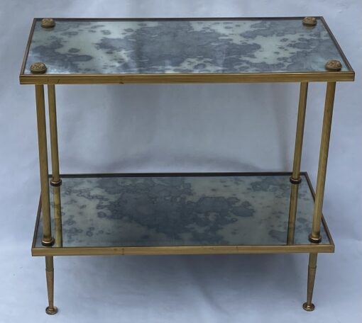 1970′ Maison Baguès Rectangular Side Table Brass and Bronze Aged Oxidized Mirror Trays and Paquerette 60.5 X 30.5 X H 55.5 cm - Image 2