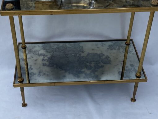 1970′ Maison Baguès Rectangular Side Table Brass and Bronze Aged Oxidized Mirror Trays and Paquerette 60.5 X 30.5 X H 55.5 cm - Image 3