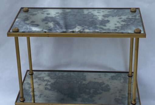 1970′ Maison Baguès Rectangular Side Table Brass and Bronze Aged Oxidized Mirror Trays and Paquerette 60.5 X 30.5 X H 55.5 cm - Image 4