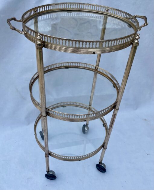 1970′ Round Trolley In Silvered Bronze With 3 Trays Maison Baguès