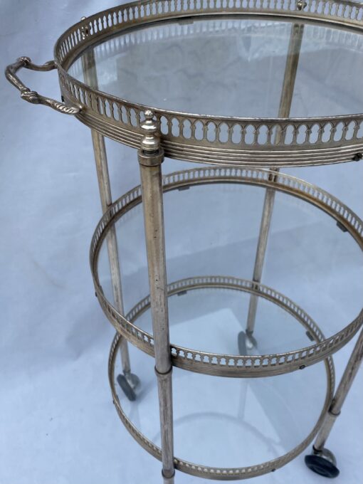 1970′ Round Trolley In Silvered Bronze With 3 Trays Maison Baguès - Image 3