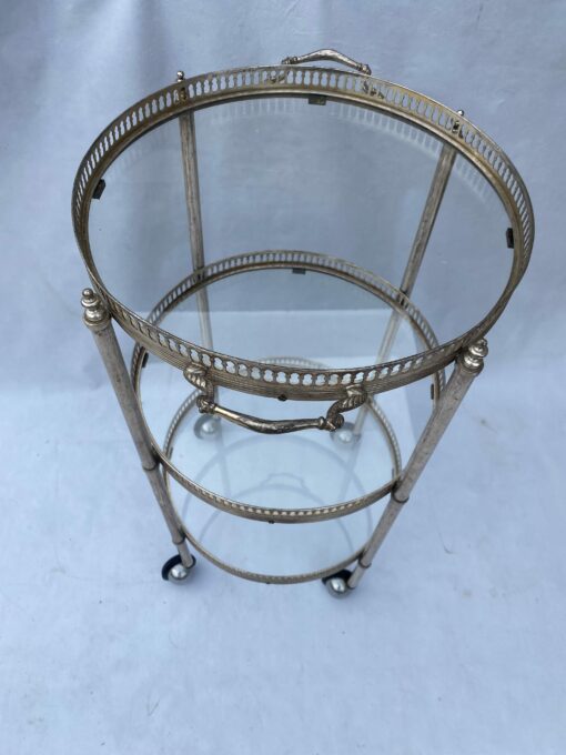 1970′ Round Trolley In Silvered Bronze With 3 Trays Maison Baguès - Image 9