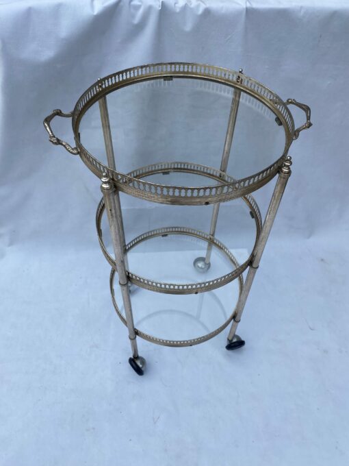 1970′ Round Trolley In Silvered Bronze With 3 Trays Maison Baguès - Image 13