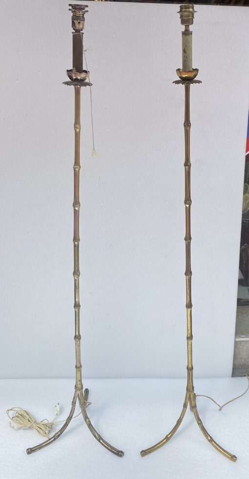 1970′ Paire De Lampadaires En Bronze Doré Maison Jansen Modèle Bambou H 160 cm – Image 11