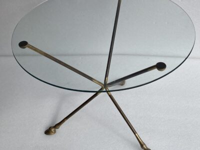 1970′ Pedestal Gilt Bronze And Patinated Glass Tray Maison Charles Or Jansen H 43 Diam 60 cm