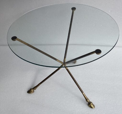 1970′ Pedestal Gilt Bronze And Patinated Glass Tray Maison Charles Or Jansen H 43 Diam 60 cm