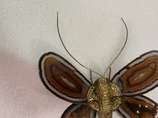 1970’ Applique Papillon en Bronze ou Laiton, Duval Brasseur Ou Isabelle Faure, 1 Ampoule, Ailes d’Agate : 28 X H 35 cm – Image 5