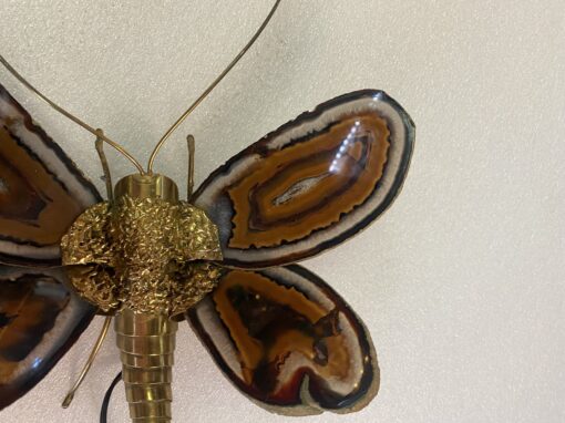 1970’ Applique Papillon en Bronze ou Laiton, Duval Brasseur Ou Isabelle Faure, 1 Ampoule, Ailes d’Agate : 28 X H 35 cm – Image 8