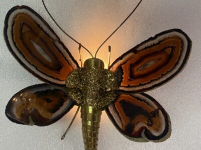 1970 Butterfly Wall Lamp in Bronze or Brass, Duval Brasseur Or Isabelle Faure, 1 Bulb, Agate Wings 28 X H 35 cm