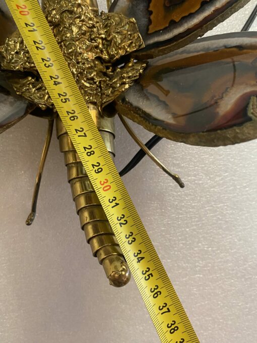 1970’ Applique Papillon en Bronze ou Laiton, Duval Brasseur Ou Isabelle Faure, 1 Ampoule, Ailes d’Agate : 28 X H 35 cm – Image 18