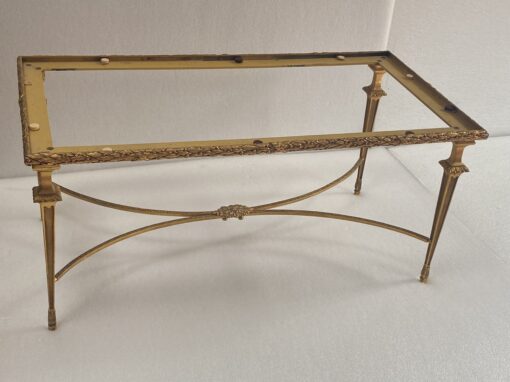 1970′ Coffee Table in Gilt Bronze Laurel Leaves Model, Maison Baguès, Spacer Double Arc De Cercle 92 x 46 x H 42 cm - Image 2