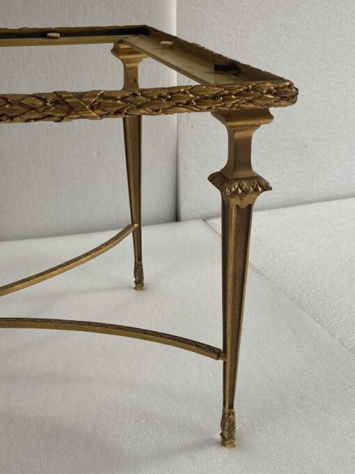 1970′ Coffee Table in Gilt Bronze Laurel Leaves Model, Maison Baguès, Spacer Double Arc De Cercle 92 x 46 x H 42 cm - Image 6
