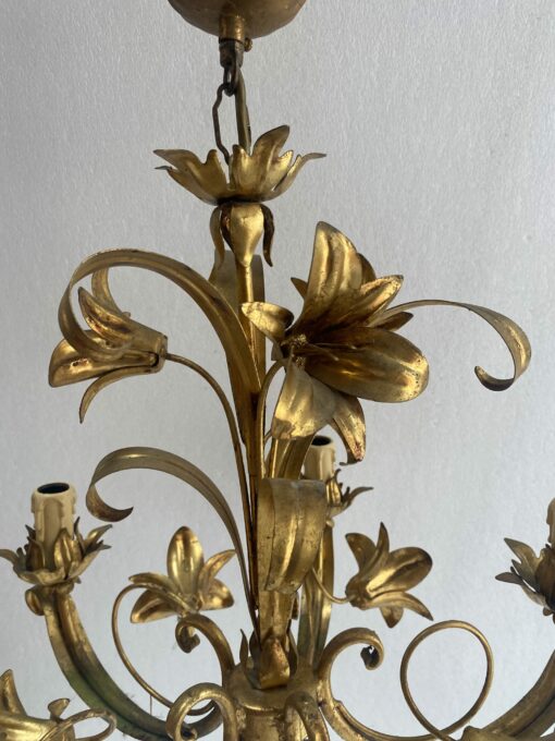 1970′  Lustre Aux Liserons Fer Doré 5 Bras – Image 4