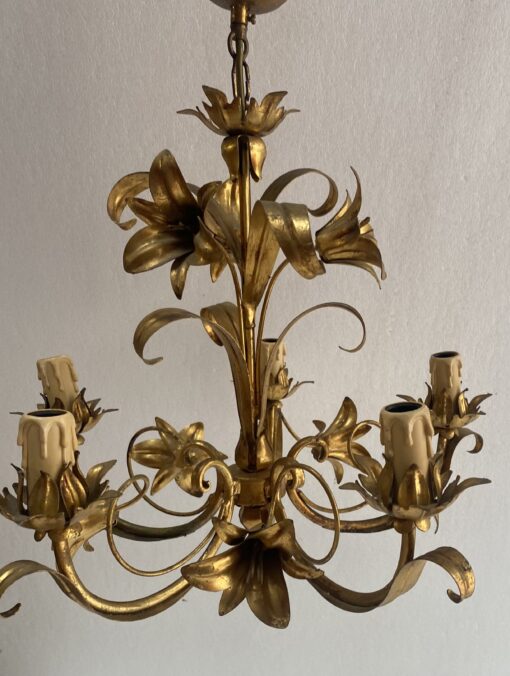 1970′  Lustre Aux Liserons Fer Doré 5 Bras – Image 6