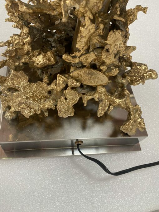 1970' Coral Decor Lamp in Gilt Bronze and Amethyst And Rock Crystal Signed Boeltz - Image 7
