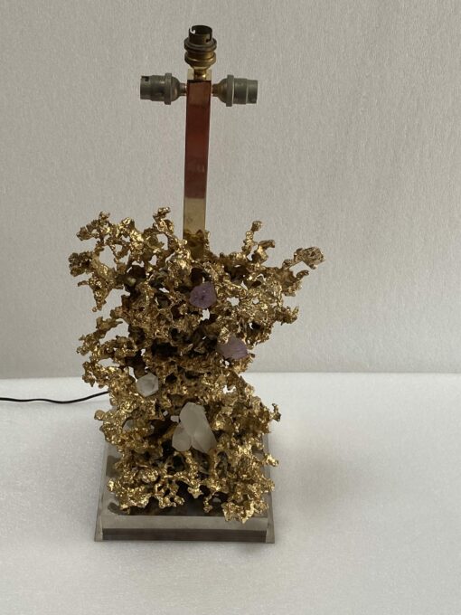 1970' Coral Decor Lamp in Gilt Bronze and Amethyst And Rock Crystal Signed Boeltz - Image 9