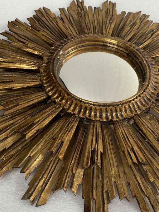 1950′ Sun Mirror 2 Floors Patinated Golden Wood 75 Cm In Diameter - Image 2