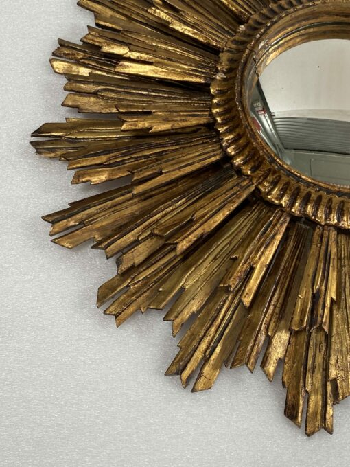 1950′ Sun Mirror 2 Floors Patinated Golden Wood 75 Cm In Diameter - Image 3