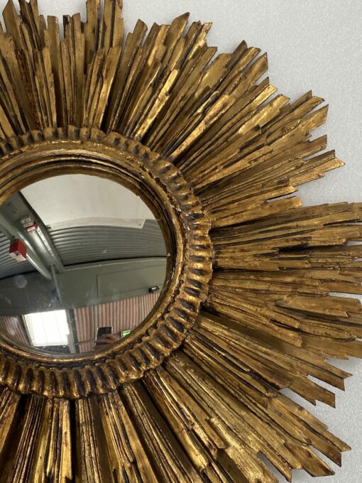 1950′ Sun Mirror 2 Floors Patinated Golden Wood 75 Cm In Diameter - Image 4