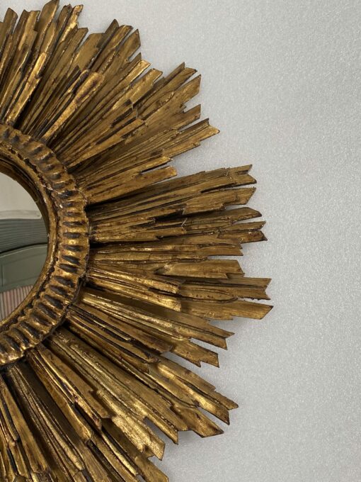 1950′ Sun Mirror 2 Floors Patinated Golden Wood 75 Cm In Diameter - Image 5