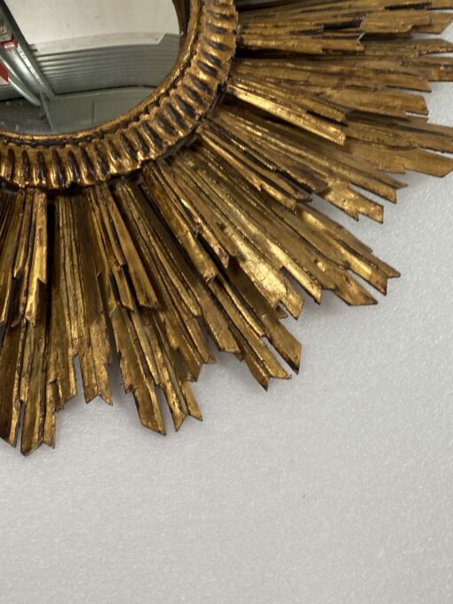 1950′ Sun Mirror 2 Floors Patinated Golden Wood 75 Cm In Diameter - Image 6