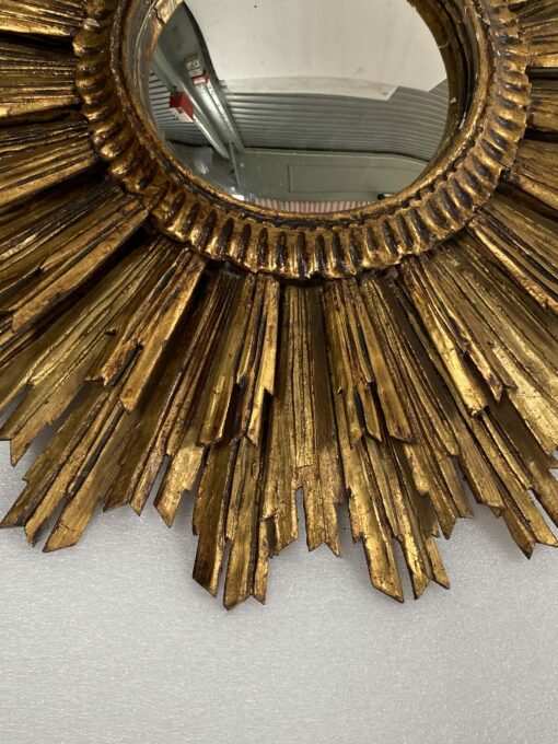1950′ Sun Mirror 2 Floors Patinated Golden Wood 75 Cm In Diameter - Image 7